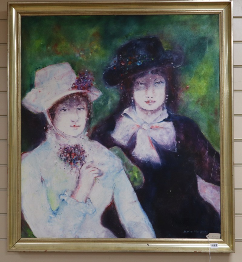 Ellinor Michel (1939-07), oil on canvas, Portrait of two ladies, signed and dated 1979, 90 x 80cm